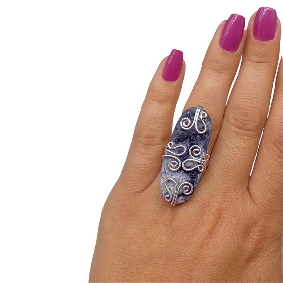 Jewelry - Lepidolite Ring Sz Size 9.5 Natural Stone Stamped 925 Sterling Silver Purple